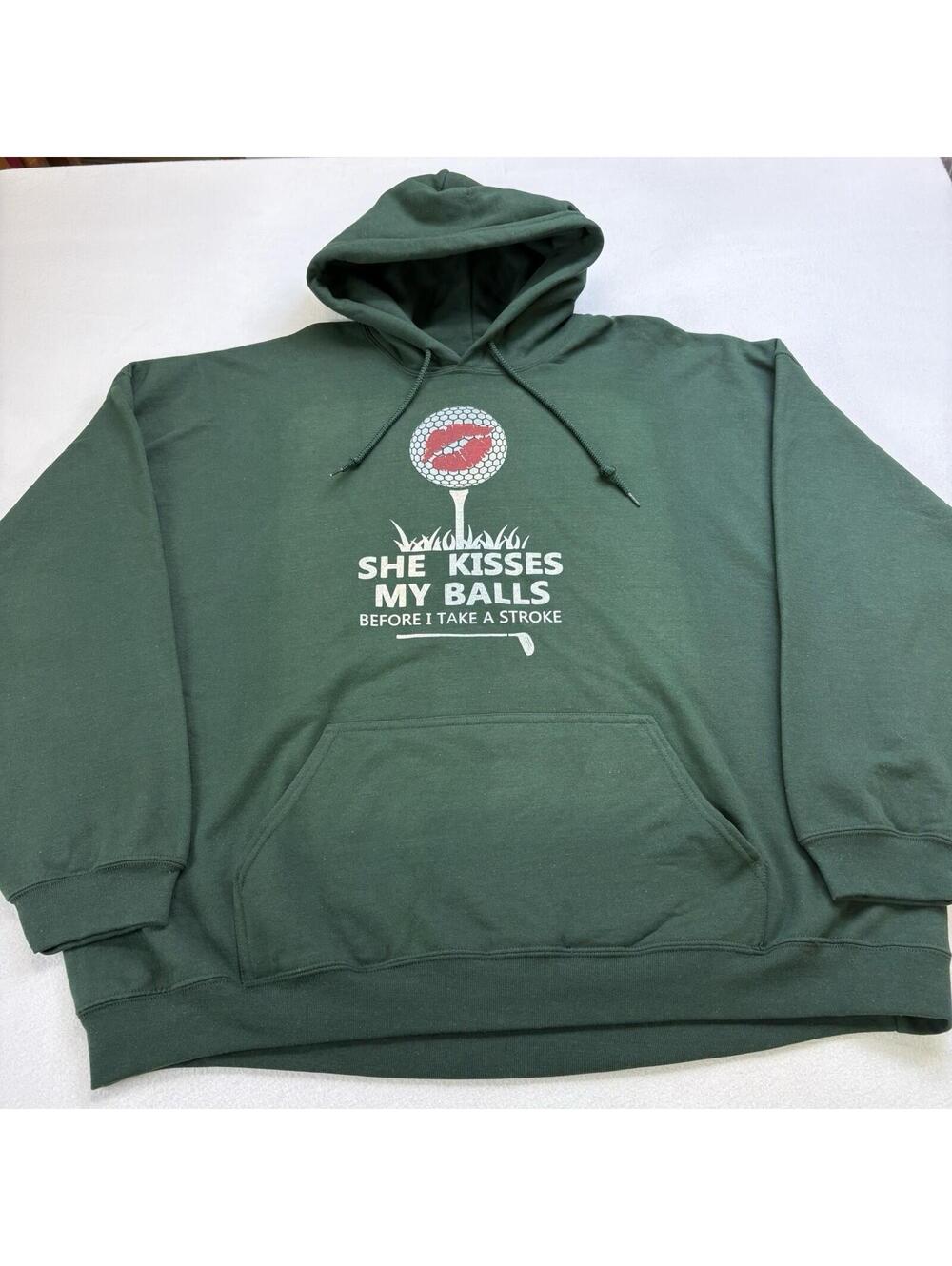 She Kisses My Balls Before I Take A Stroke Golf Humor Pullover Hoodie Size 3XL